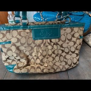 Teal and brown coach bag